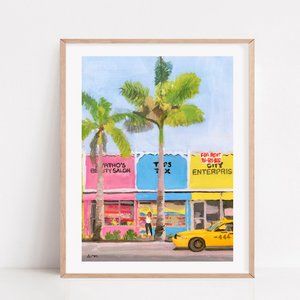 8.5x11 inches Miami retro print , Retro art print, Miami beach painting